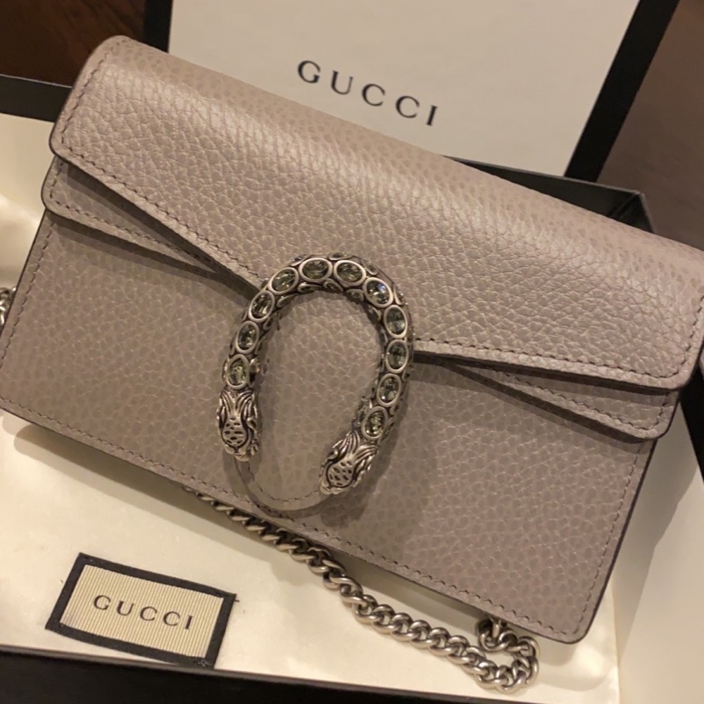 Gucci Dionysus Leather Super Mini Bag Grey/Sliver